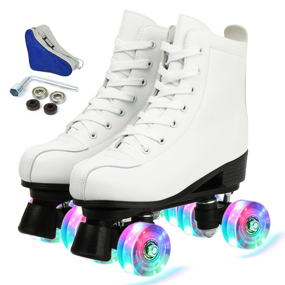 2021 Women Men PU Leather Roller Skates Skating Shoes Sliding Quad Sneakers Outdoor Beginner 2 Row 4 Wheels-xinru shop