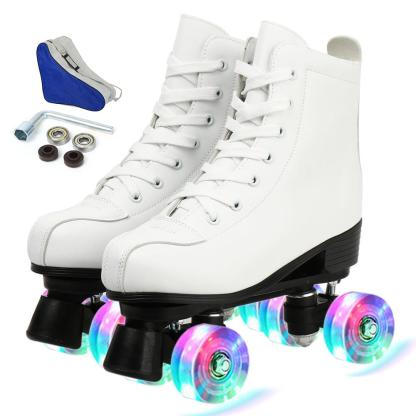 2021 Women Men PU Leather Roller Skates Skating Shoes Sliding Quad Sneakers Outdoor Beginner 2 Row 4 Wheels-xinru shop