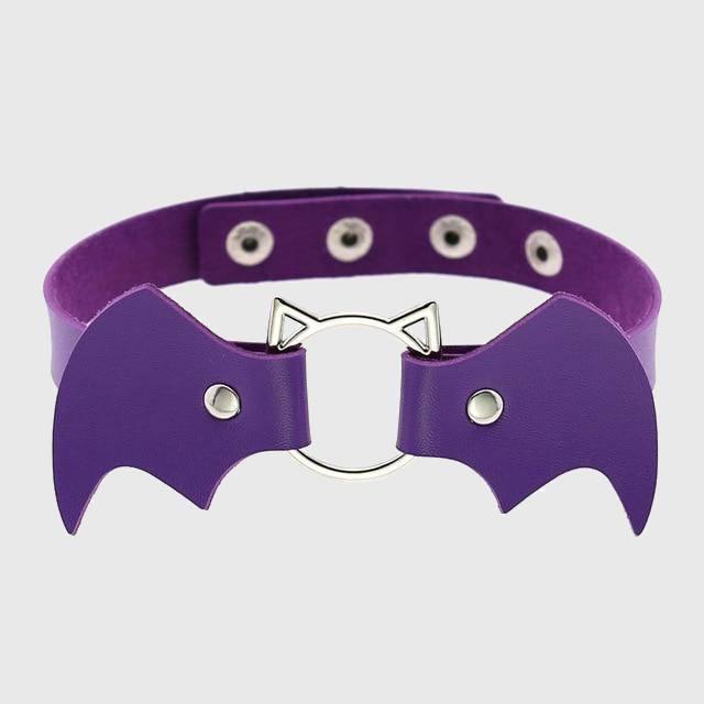 Women Heart Rivet Bat Wings Black Leather Choker Collar Necklace Party-xinru