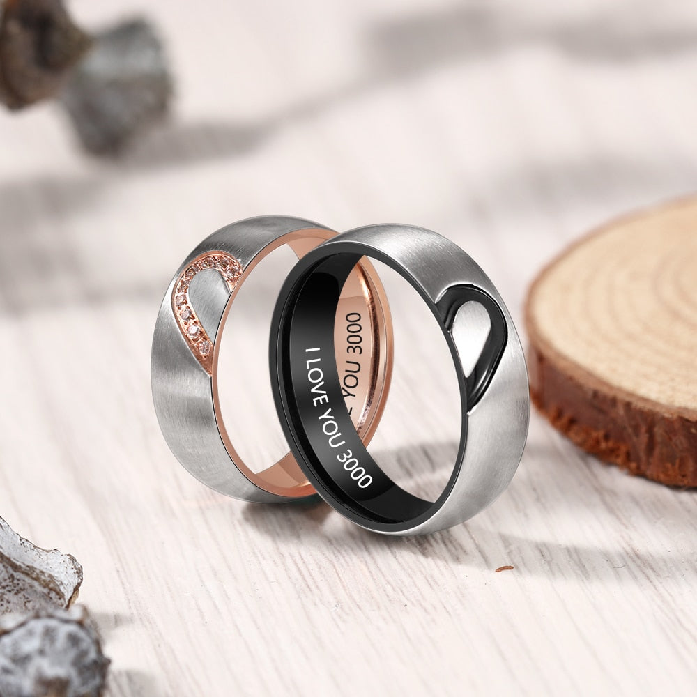 Custom Love Heart Couples Ring Set-xinru