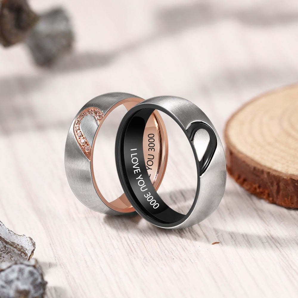 Custom Love Heart Couples Ring Set-xinru