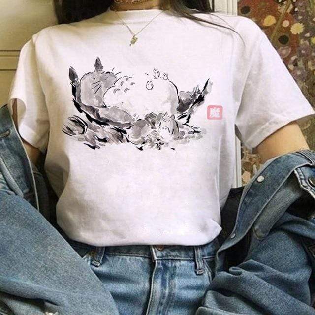 Totoro Studio Ghibli Harajuku Kawaii T-Shirt For Women Ullzang Miyazaki Hayao Tshirt-xinru