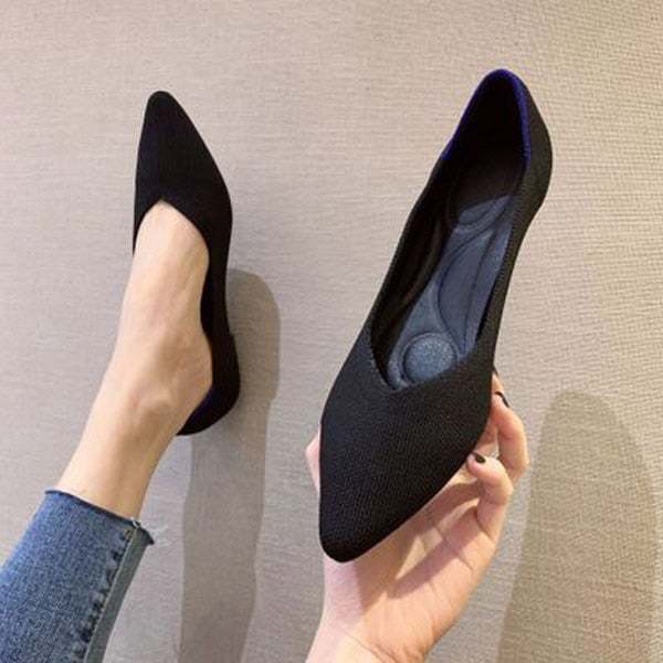 Fashion Knitted Pointed Shoes Flat Bottom Comfortable Plus Size-xinru