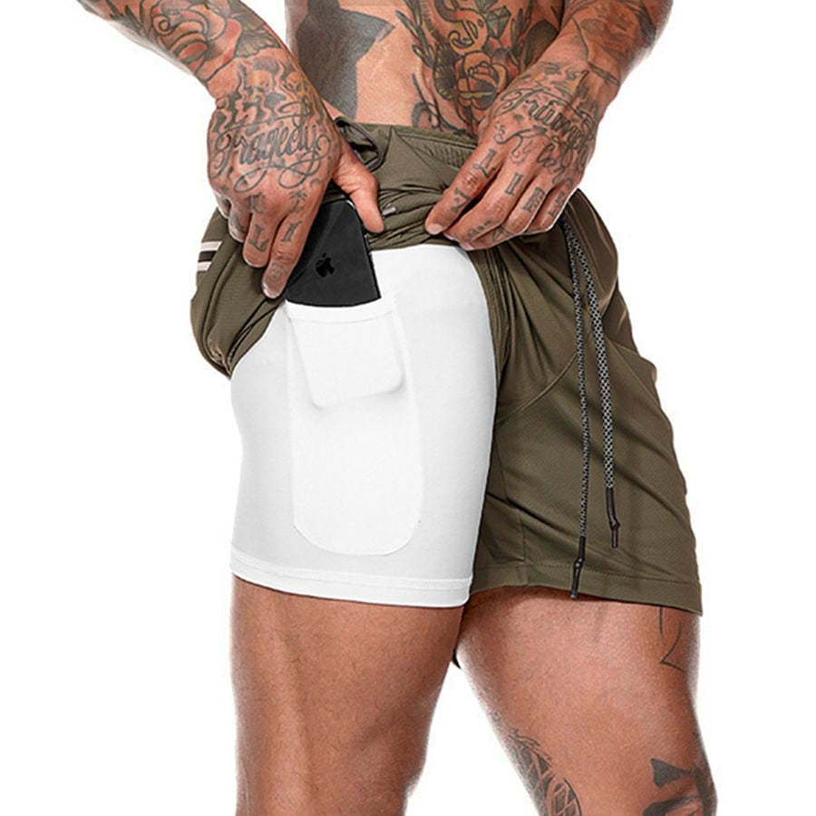 Men Drawstring Waist Sports Shorts With Phone Pocket-xinru