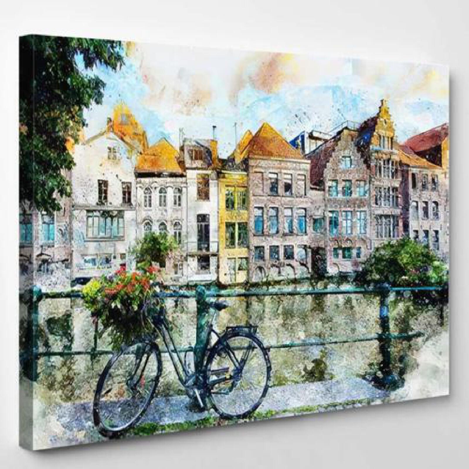 Watercolor Landscape Gent Ghent Belgium Scenery-xinru shop