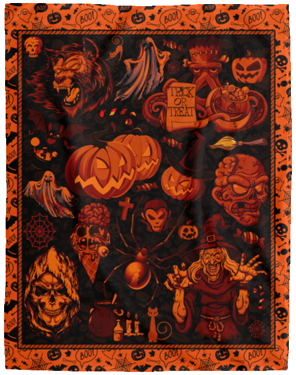 Pumpkin Witch Skull, Halloween Party, Orange Black, Halloween Gift Fleece Sherpa Blanket-xinru shop