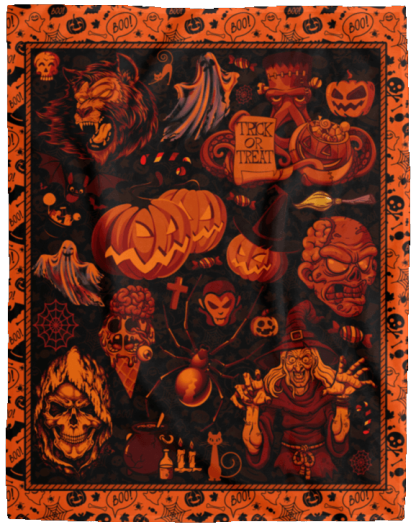 Pumpkin Witch Skull, Halloween Party, Orange Black, Halloween Gift Fleece Sherpa Blanket-xinru shop