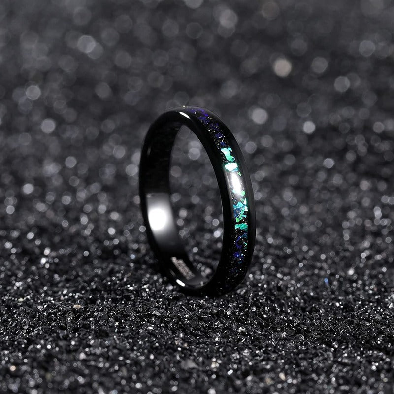 Galaxy Opal Inlay And Black Sand Unisex Ring-xinru
