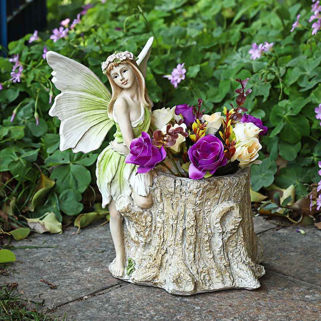 Fairy Girl Succulent Plant Pot Garden Figurine Outdoor Yard Porch Decoration-xinru