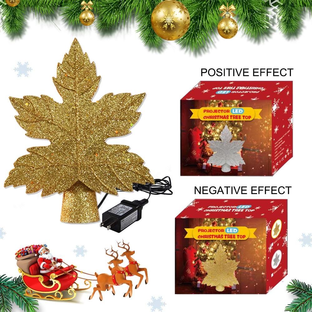 Leaf-shaped Christmas Tree Topper With LED Snowflake Projection-xinru shop