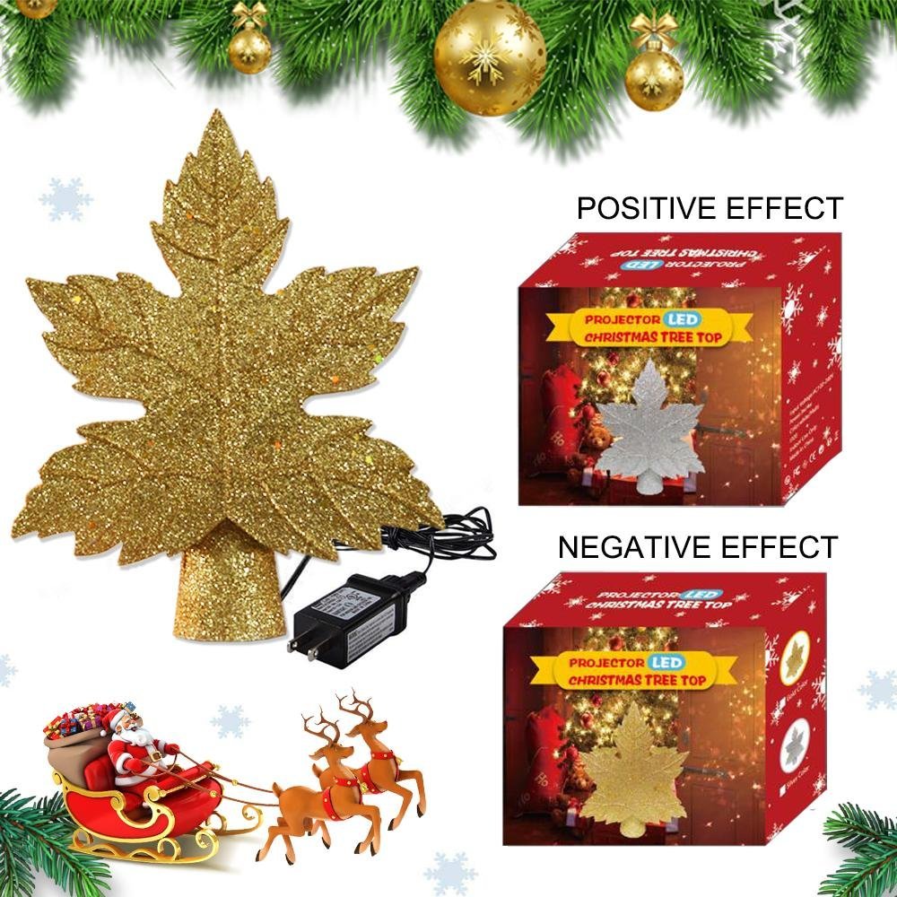 Leaf-shaped Christmas Tree Topper With LED Snowflake Projection-xinru shop