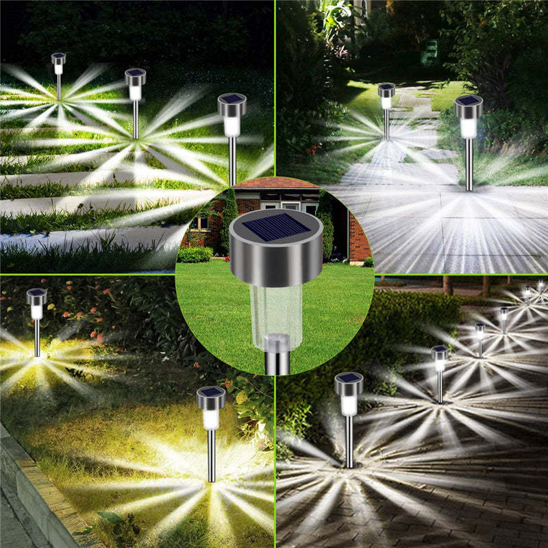 12 Packs Solar Glass Stainless Steel Waterproof Stake Lights For Outdoor Pathway Garden-xinru