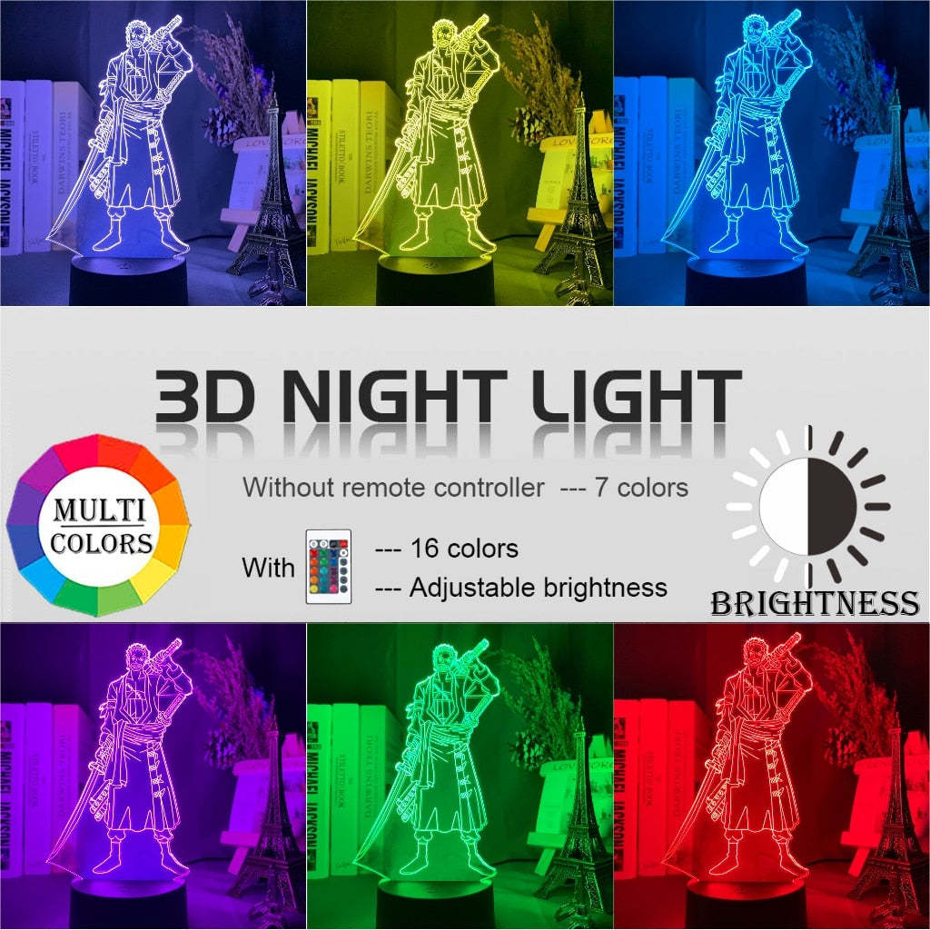 One Piece Straw Hat Pirate's Roronoa Zoro LED Night Light Bedroom Decor-xinru