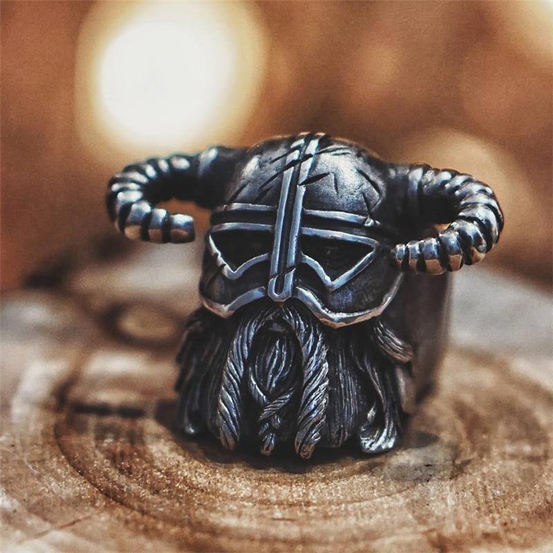Vikings Nordic Style Horns Helmet Warrior Ring Men Vintage Heavy Stainless Steel-xinru