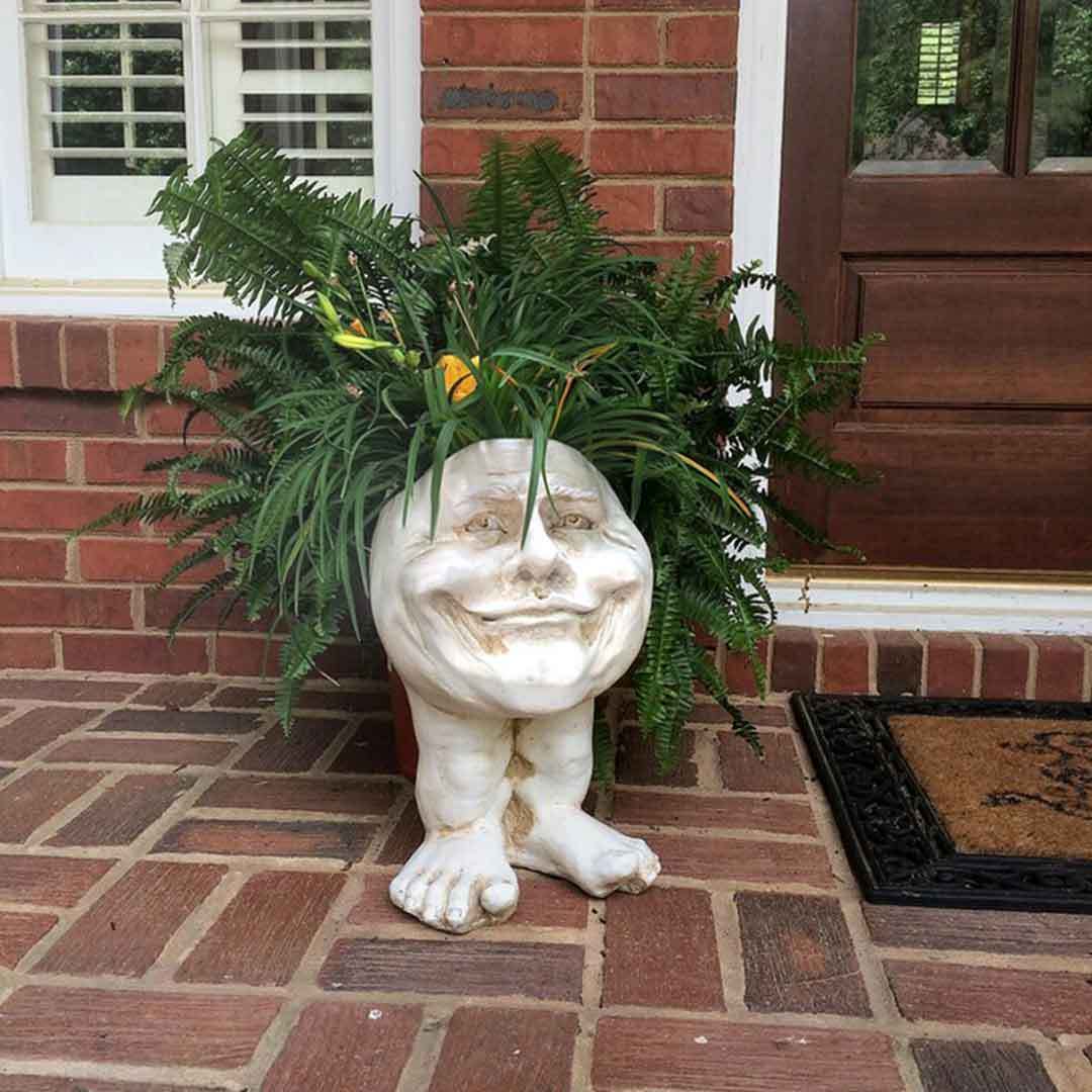 Antique White Sister Suzy Q the Muggly Face Statue Planter-xinru