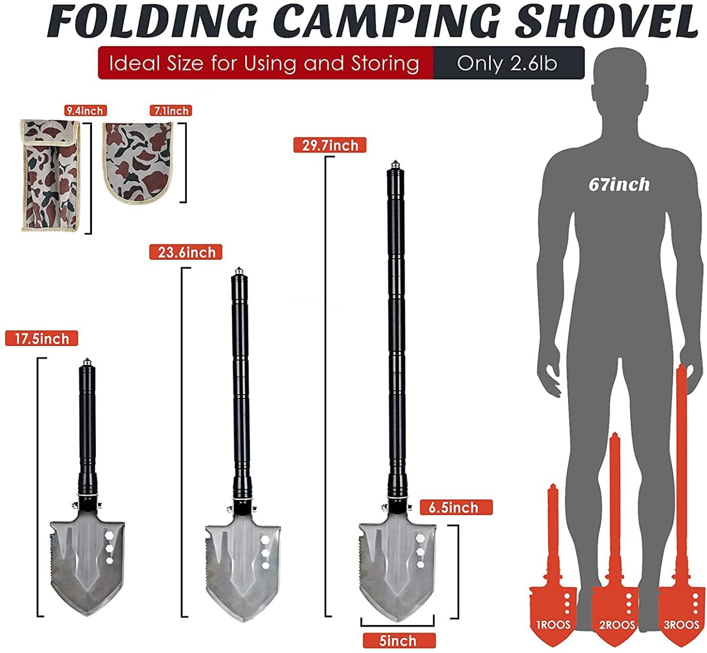 Foldable Portable Multi-Function Survival Shovel-xinru