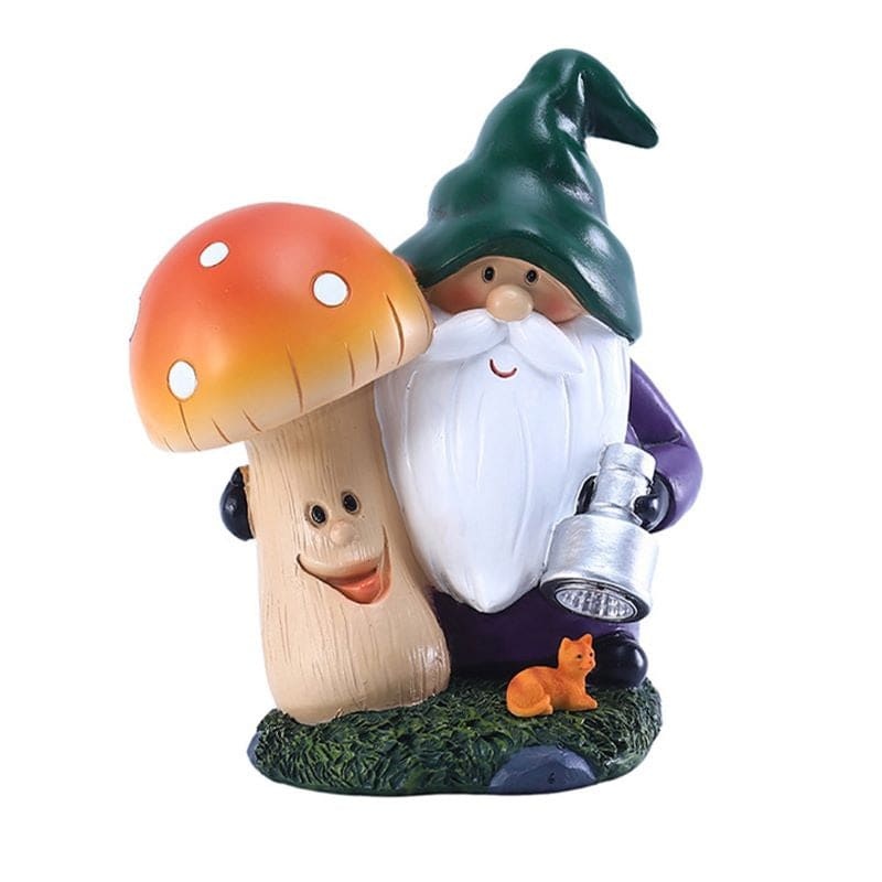 Garden Gnome Statue Holding Mushroom Statue Built-In Solar Lamp-xinru