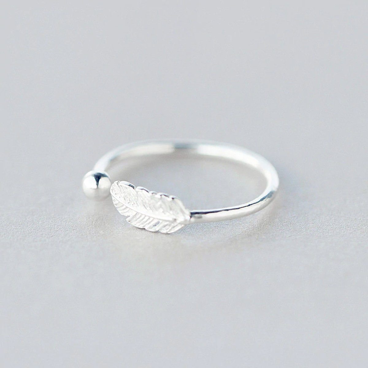 Women Vintage Statement Adjustable Feather Ring in Sterling Silver-xinru