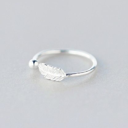 Women Vintage Statement Adjustable Feather Ring in Sterling Silver-xinru