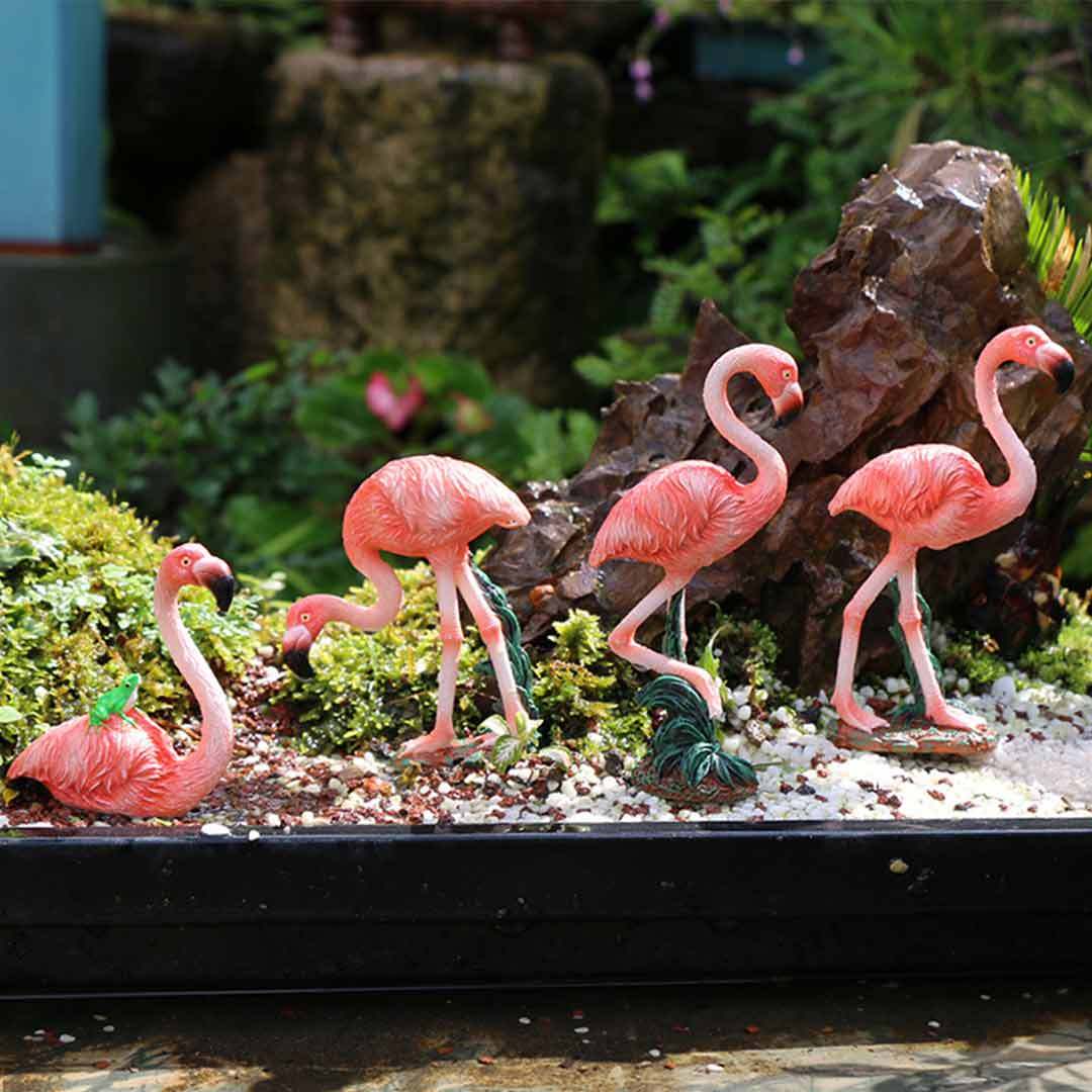 Flamingo Figurine Cute Animals Ornaments Fairy Garden Miniatures Terrarium Decor-xinru