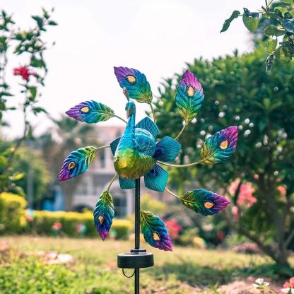 Solar Peacock Stake Light Metal Wind Spinner-xinru