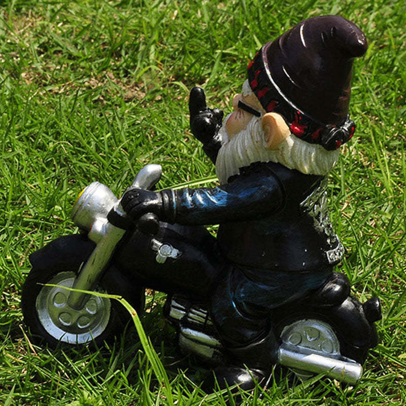 Gnome Dwarf Riding Motorcycle Garden Lawn Statue Ornament-xinru