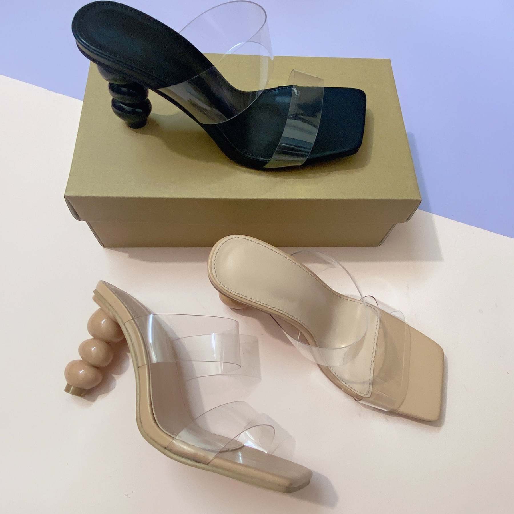 Women Special Gourd Shoes High Heel Transparent Sandal-xinru