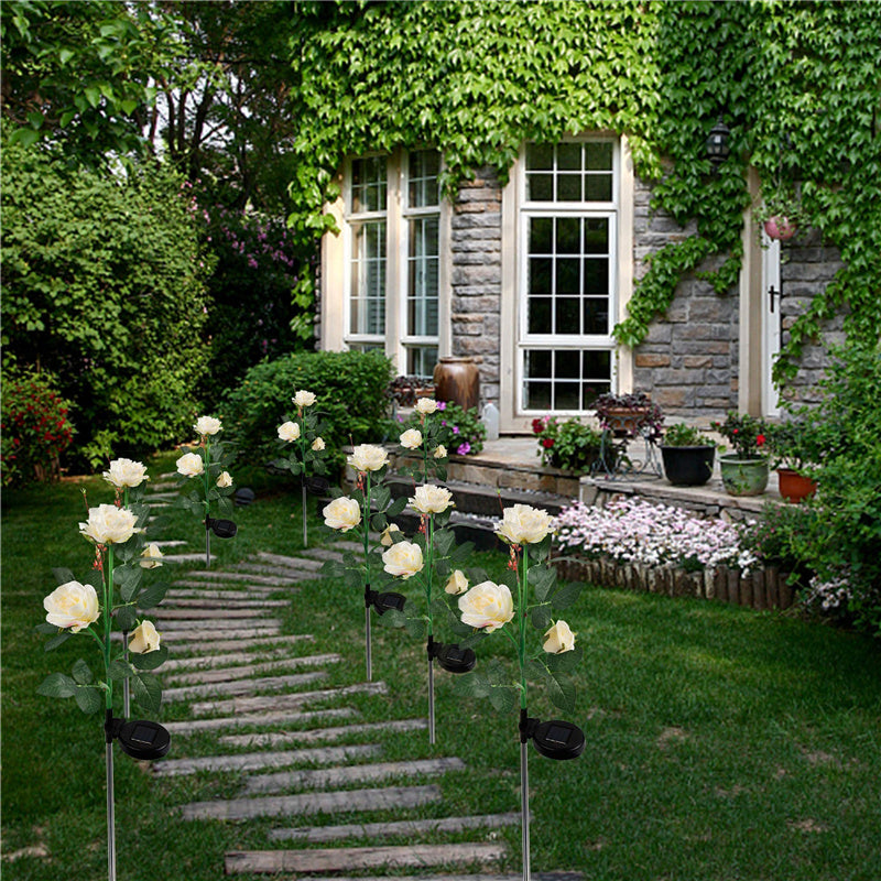 2 Packs Solar Rose Flower Stake Lights With 6 Rose Flowers-xinru