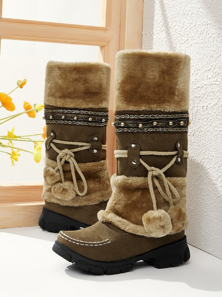Suede Pom-Pom Snow Boots-xinru shop