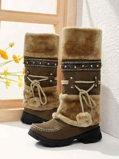 Suede Pom-Pom Snow Boots-xinru shop