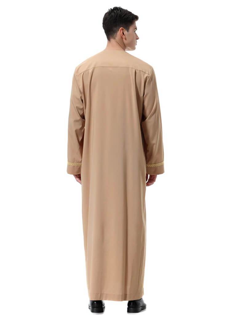 Men Round Neck Linen  Long Sleeve Muslim Islamic Clothing-xinru