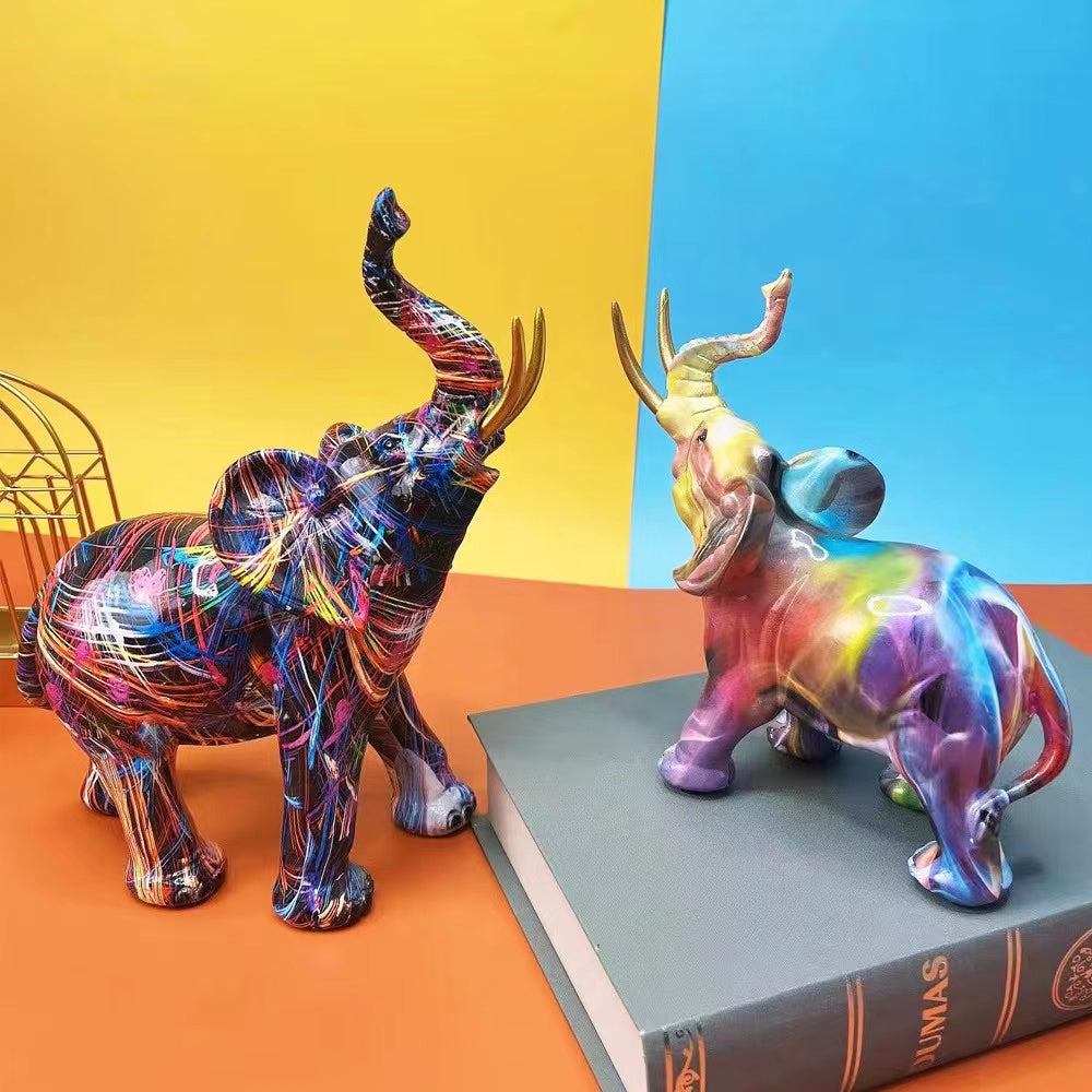Colorful Elephant Resin Statue Modern Trend Ornament Living Room Office Ornament-xinru