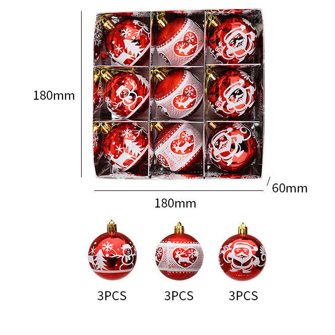 Classic Christmas Element Christmas Ball Ornaments, Set of 9-xinru shop