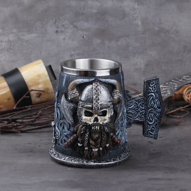 Danegeld Tankard Mug With Stainless Steel Insert Resin Skull Viking Coffee Beer-xinru