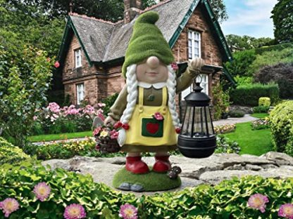 Solar Light Garden Gnome Holding Lantern Ornament Yard Art-xinru