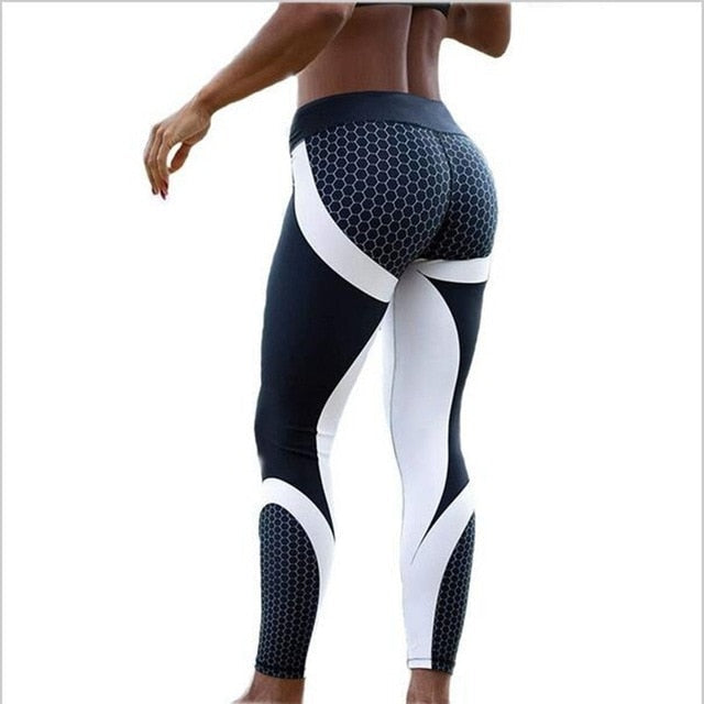Mesh Pattern Print Leggings Fitness Women Elastic Slim Pants-xinru