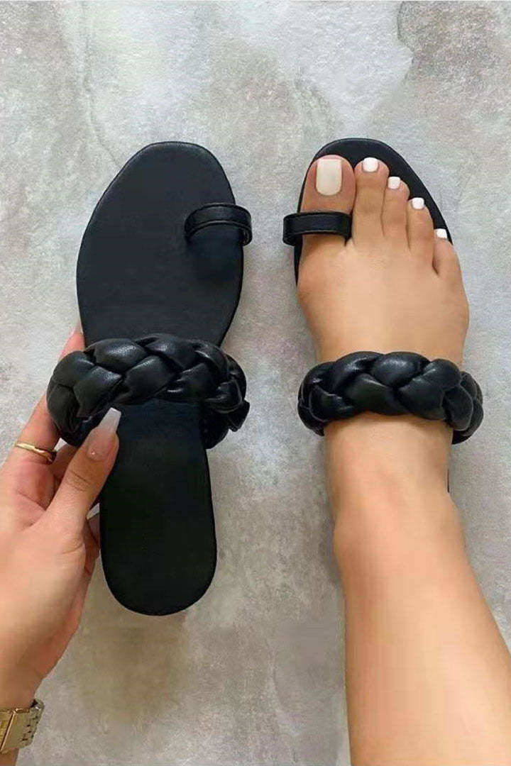 Braided Flip-Flops Sponge Weave Flat Sandals-xinru