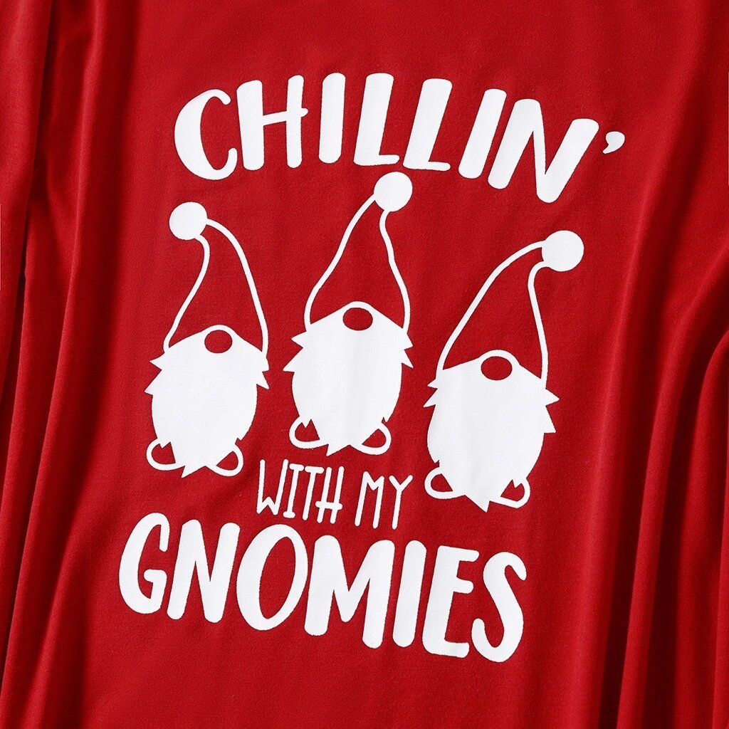 Christmas Gnome and Letter Print Red Family Matching Long-sleeve Plus Size Pajamas Sets With Pets-xinru shop
