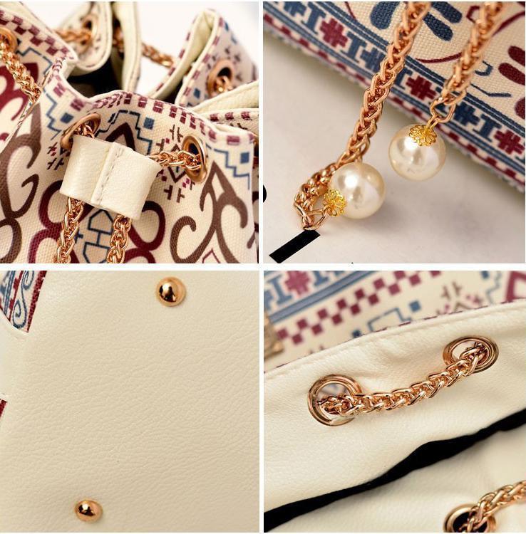 Bohemian Pastel Drawstring Body and Shoulder Bucket Bag-xinru