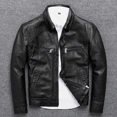 Cowhide Riding Biker Jacket Lapel Casual-xinru shop