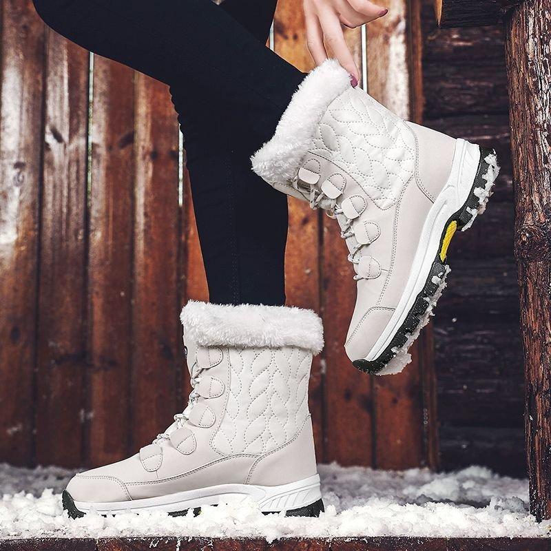 Women Anti-slip Fur Warm Waterproof Snow Boots Mid Calf-xinru shop