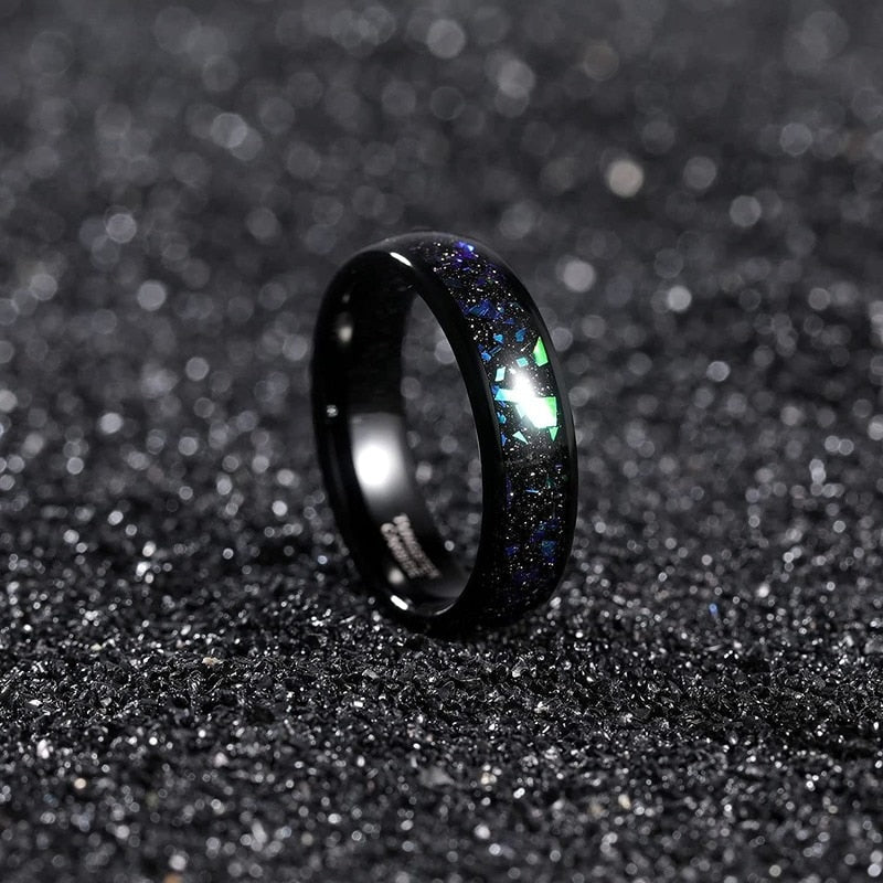 Galaxy Opal Inlay And Black Sand Unisex Ring-xinru