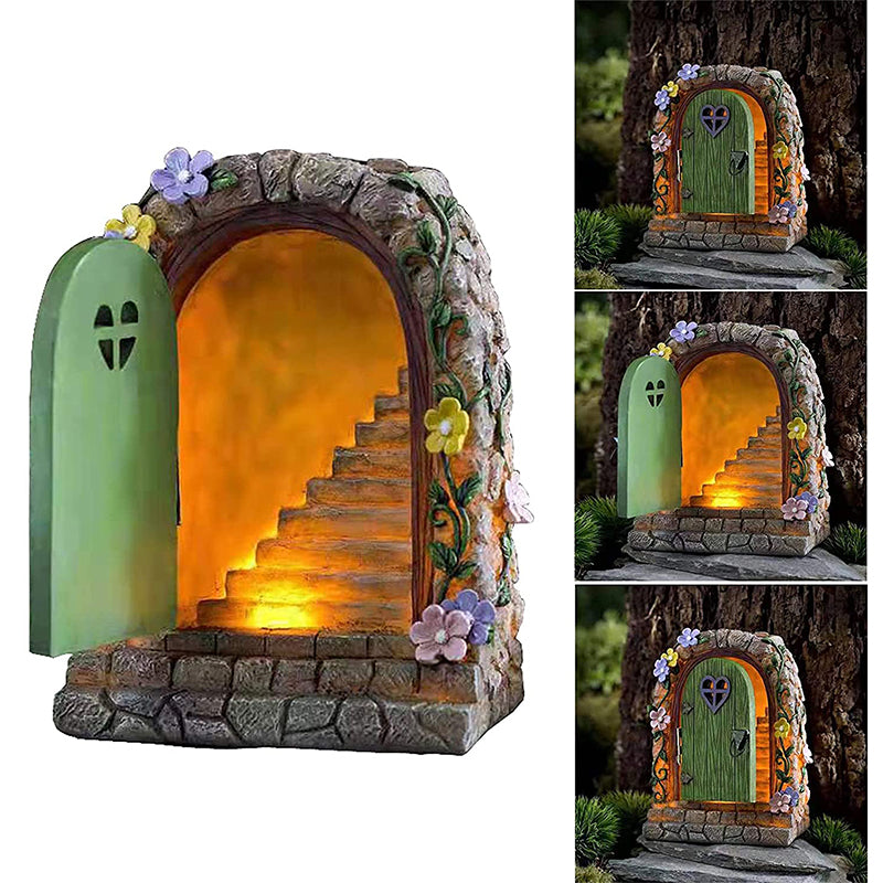 Solar Fairy Garden Stone Gate Resin Fairy Garden Ornament-xinru