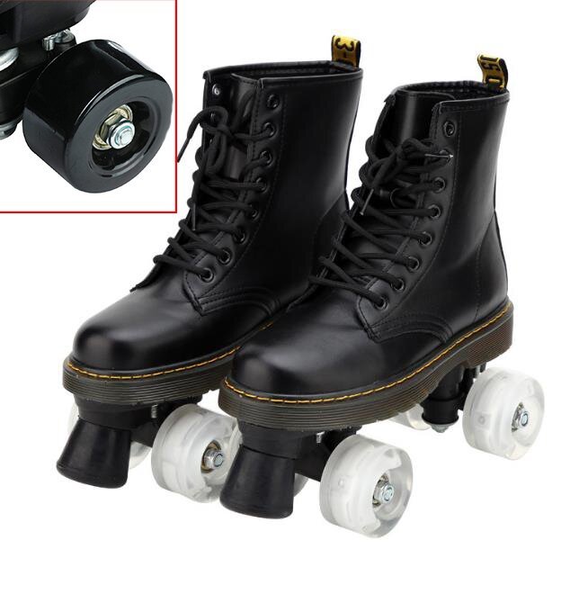 Black Flash Roller Skates Leather Martens Skates-xinru shop
