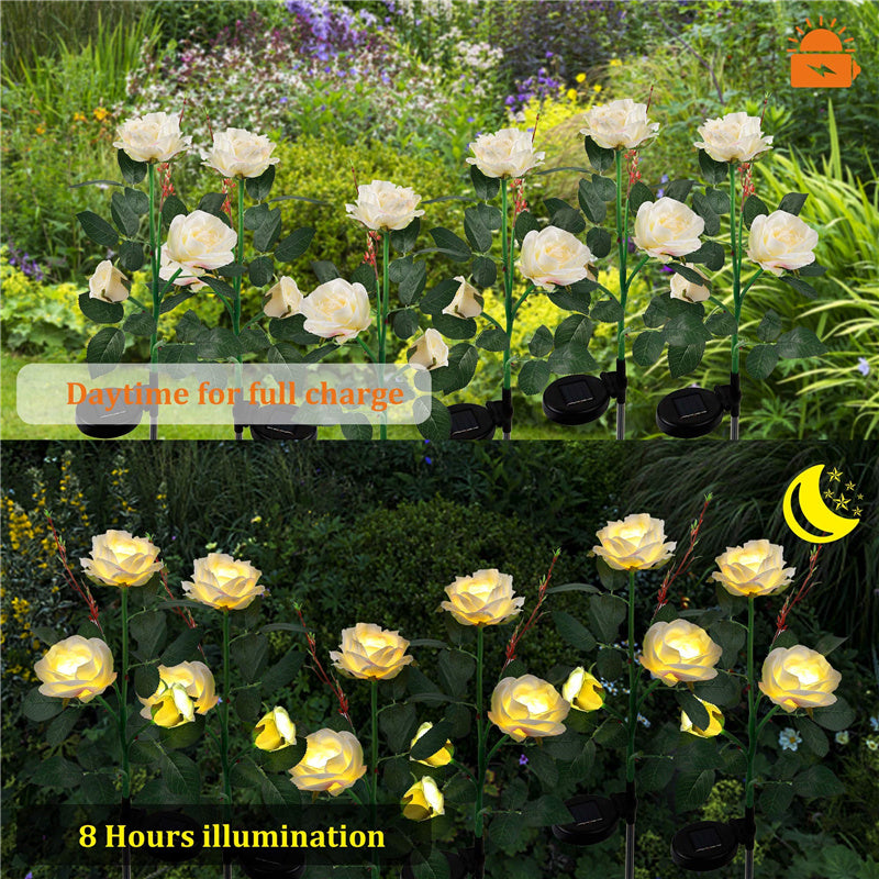 2 Packs Solar Rose Flower Stake Lights With 6 Rose Flowers-xinru
