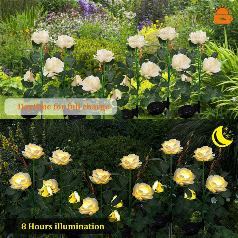 2 Packs Solar Rose Flower Stake Lights With 6 Rose Flowers-xinru