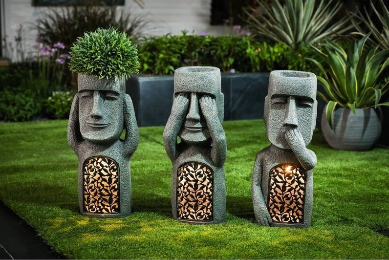 See Hear Speak Gray Mgo Set 3 Garden Easter Solar Statues-xinru