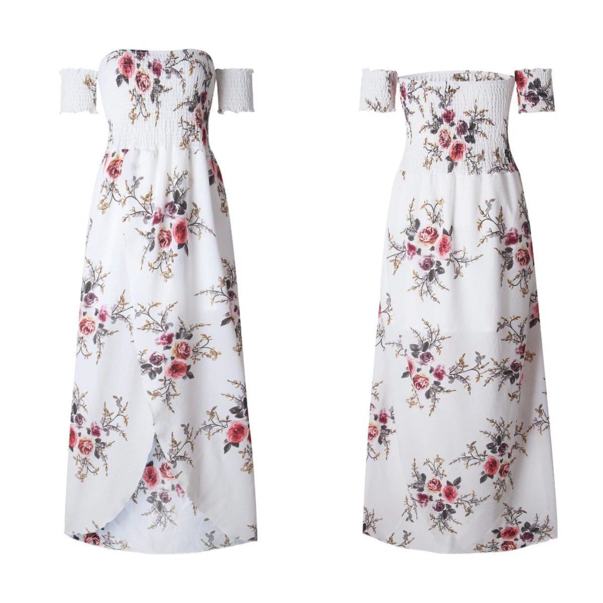 Off Shoulder Beach Floral Summer Dress-xinru