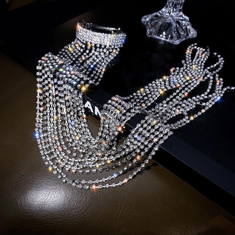 Gleaming Multi-strand Rhinestone Ponytail Long Tassel Hair Clip-xinru