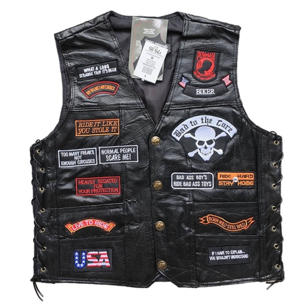 Four Seasons Hand Embroidery Motorcycle Leather Vest For Rider-xinru shop